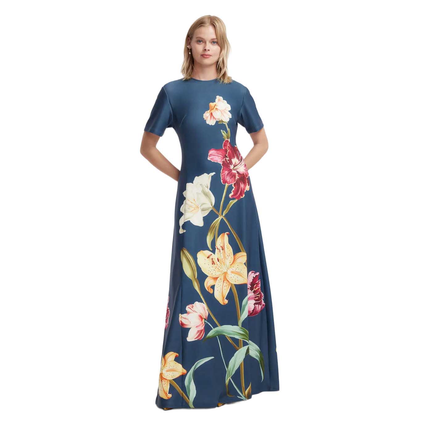 LEO LIN Alice Short Sleeve Maxi Dress - Lily Print In Indigo